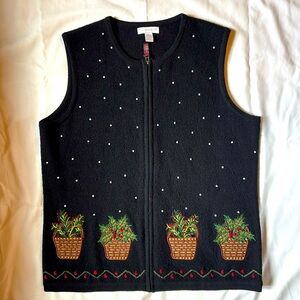 Vintage Charter Club Holiday Wool Embellished Vest